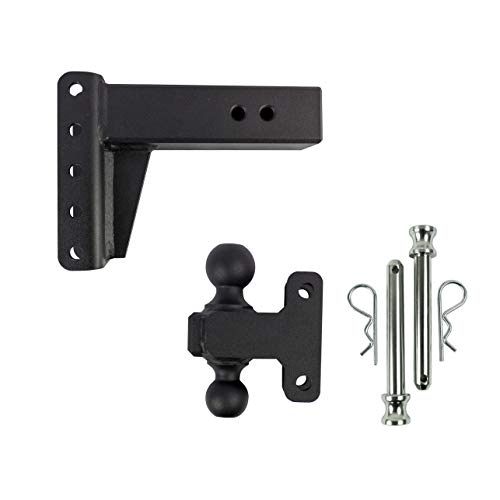 BulletProof Hitches 3.0" Adjustable Heavy Duty (22,000lb Rating) 4" Drop/Rise Trailer Hitch with 2" and 2 5/16" Dual Ball (Black Textured Powder Coat, Solid Steel)