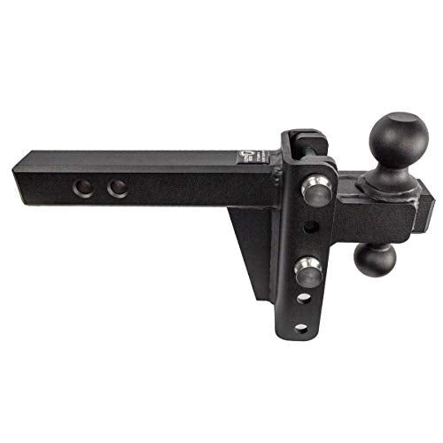 BulletProof Hitches 2.0" Adjustable Heavy Duty (22,000lb Rating) 4" Drop/Rise Trailer Hitch with 2" and 2 5/16" Dual Ball (Black Textured Powder Coat, Solid Steel)