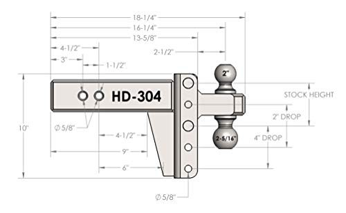 BulletProof Hitches 3.0" Adjustable Heavy Duty (22,000lb Rating) 4" Drop/Rise Trailer Hitch with 2" and 2 5/16" Dual Ball (Black Textured Powder Coat, Solid Steel)