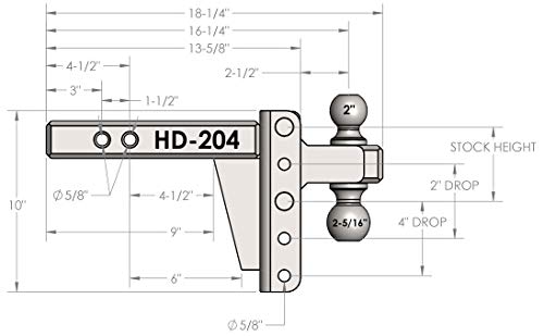 BulletProof Hitches 2.0" Adjustable Heavy Duty (22,000lb Rating) 4" Drop/Rise Trailer Hitch with 2" and 2 5/16" Dual Ball (Black Textured Powder Coat, Solid Steel)