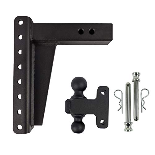 BulletProof Hitches 2.5" Adjustable Heavy Duty (22,000lb Rating) 10" Drop/Rise Trailer Hitch with 2" and 2 5/16" Dual Ball (Black Textured Powder Coat, Solid Steel)