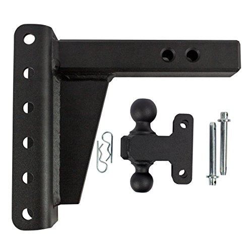 BulletProof Hitches 2.0" Adjustable Heavy Duty (22,000lb Rating) 8" Drop/Rise Trailer Hitch with 2" and 2 5/16" Dual Ball (Black Textured Powder Coat, Solid Steel)