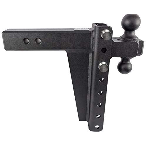 BulletProof Hitches 2.5" Adjustable Heavy Duty (22,000lb Rating) 10" Drop/Rise Trailer Hitch with 2" and 2 5/16" Dual Ball (Black Textured Powder Coat, Solid Steel)