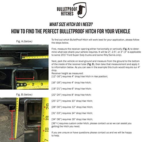 BulletProof Hitches 2.5" Adjustable Medium Duty (14,000lb Rating) 4" Drop/Rise Trailer Hitch with 2" and 2 5/16" Dual Ball (Black Textured Powder Coat)