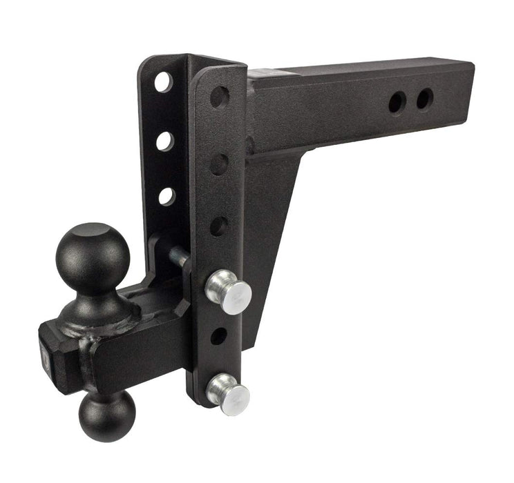 BulletProof Hitches 2.5" Adjustable Heavy Duty (22,000lb Rating) 8" Drop/Rise Trailer Hitch with 2" and 2 5/16" Dual Ball (Black Textured Powder Coat, Solid Steel)