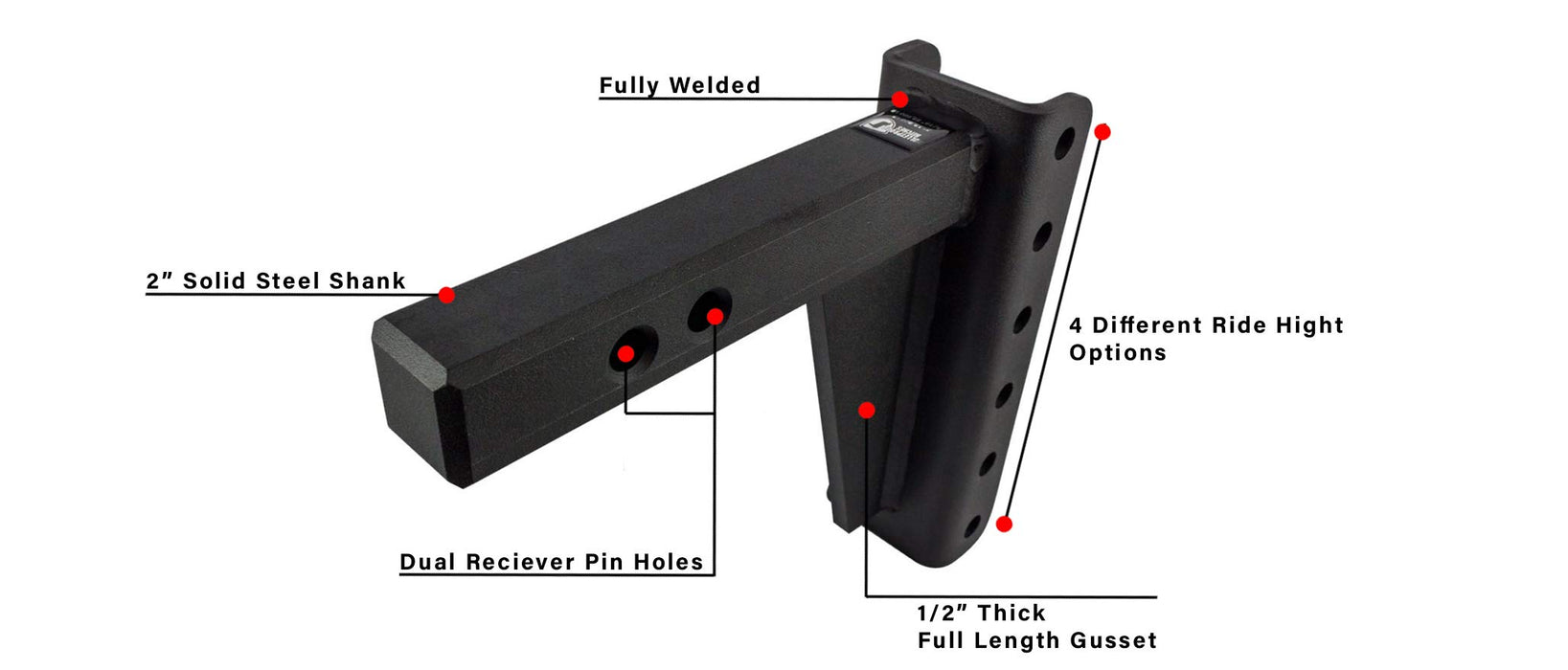 BulletProof Hitches 2.0" Adjustable Heavy Duty (22,000lb Rating) 12" Drop/Rise Trailer Hitch with 2" and 2 5/16" Dual Ball (Black Textured Powder Coat, Solid Steel)