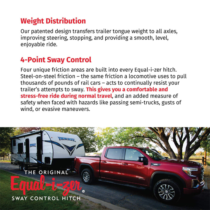 Equal-i-zer 4-point Sway Control Hitch, 90-00-0400, 4,000 Lbs Trailer Weight Rating, 400 Lbs Tongue Weight Rating, Weight Distribution Kit Includes Standard Hitch Shank, Ball NOT Included