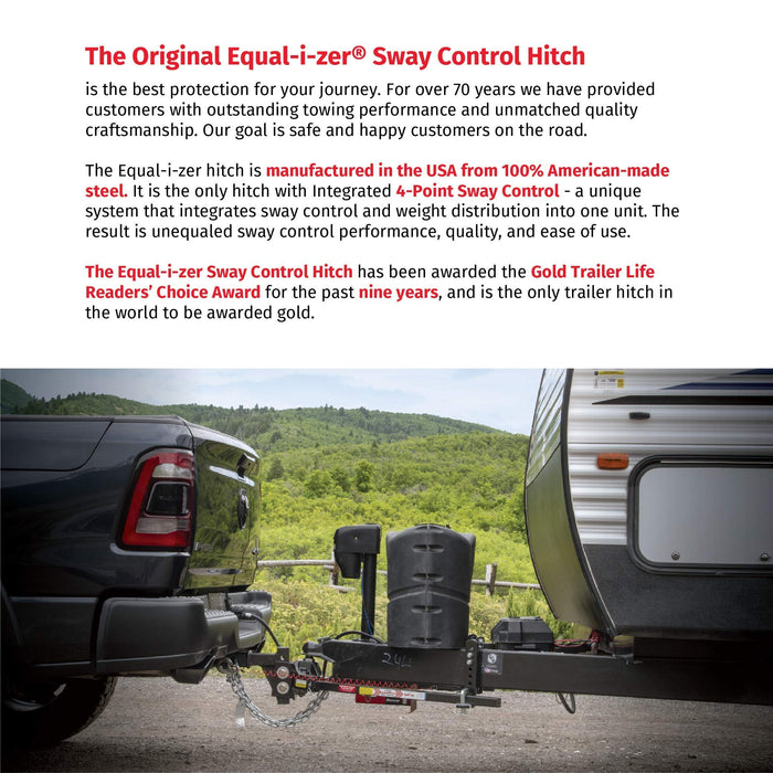 Equal-i-zer 4-point Sway Control Hitch, 90-00-0400, 4,000 Lbs Trailer Weight Rating, 400 Lbs Tongue Weight Rating, Weight Distribution Kit Includes Standard Hitch Shank, Ball NOT Included