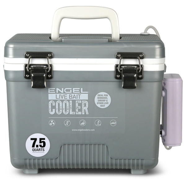 Engel Silver Live bait Pro Cooler with Rechargeable Aerator & Stainless Hardware