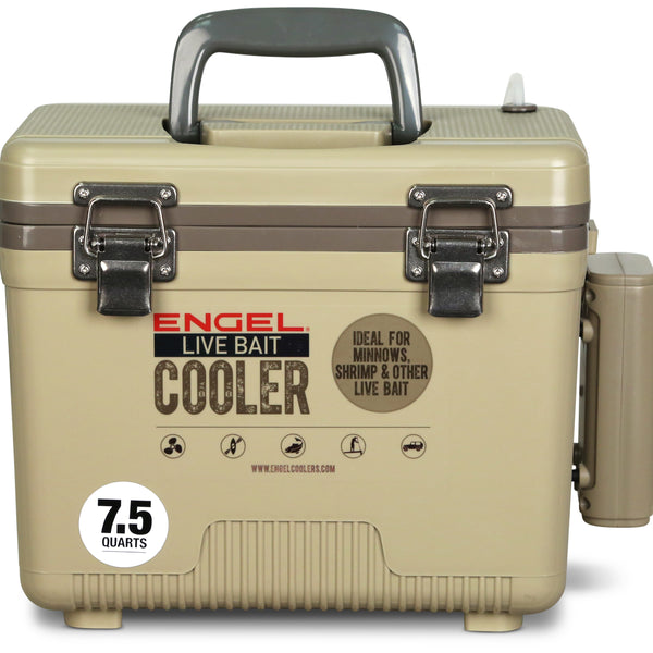 Engel Tan Live bait Pro Cooler with Rechargeable Aerator & Stainless Hardware